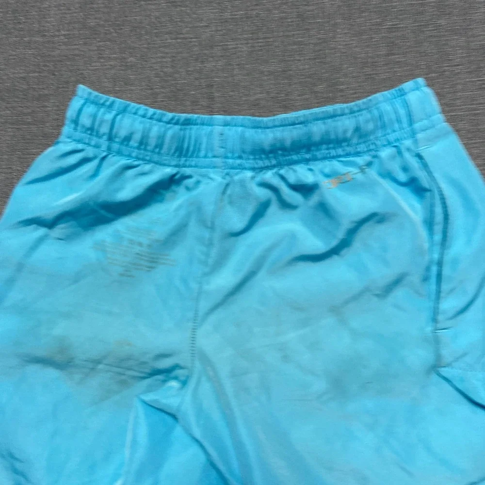 Nike Dri Fit Training Shorts Boys 4 Blue Swoosh Logo Elastic Waist Side Slit